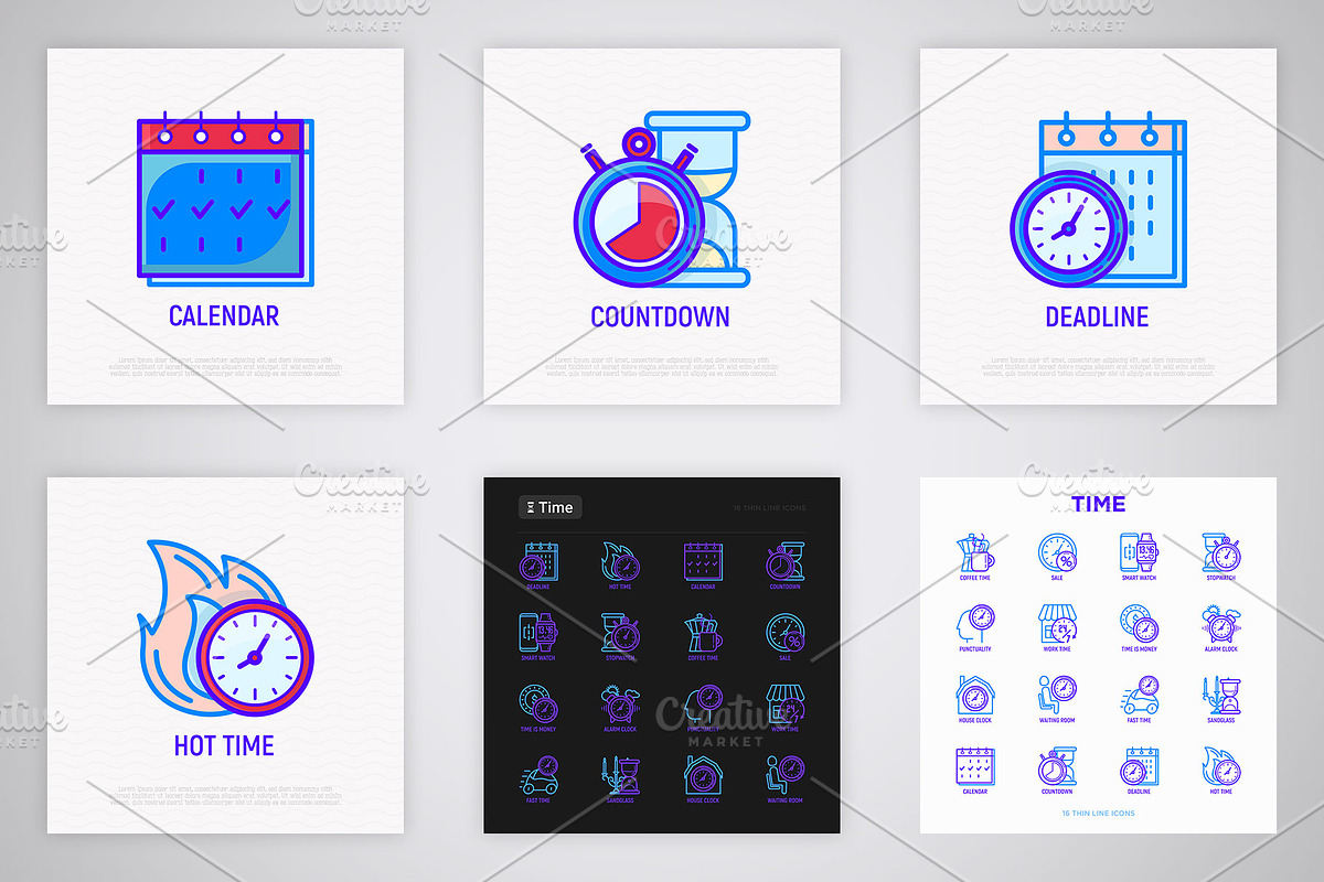 Time | 16 Thin Line Icons Set, an Outline Icon by Alex Blogoodf (Photo 7 of 11)