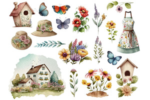 Watercolor Flower Garden Clipart