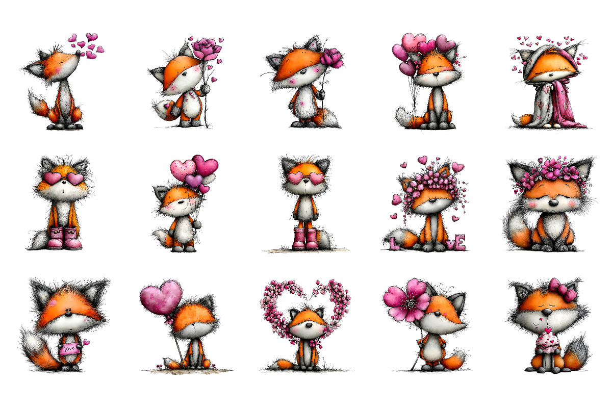 Valentine's Whimsical Foxs Clipart, an Illustration by CreationArt (Photo 4 of 5)