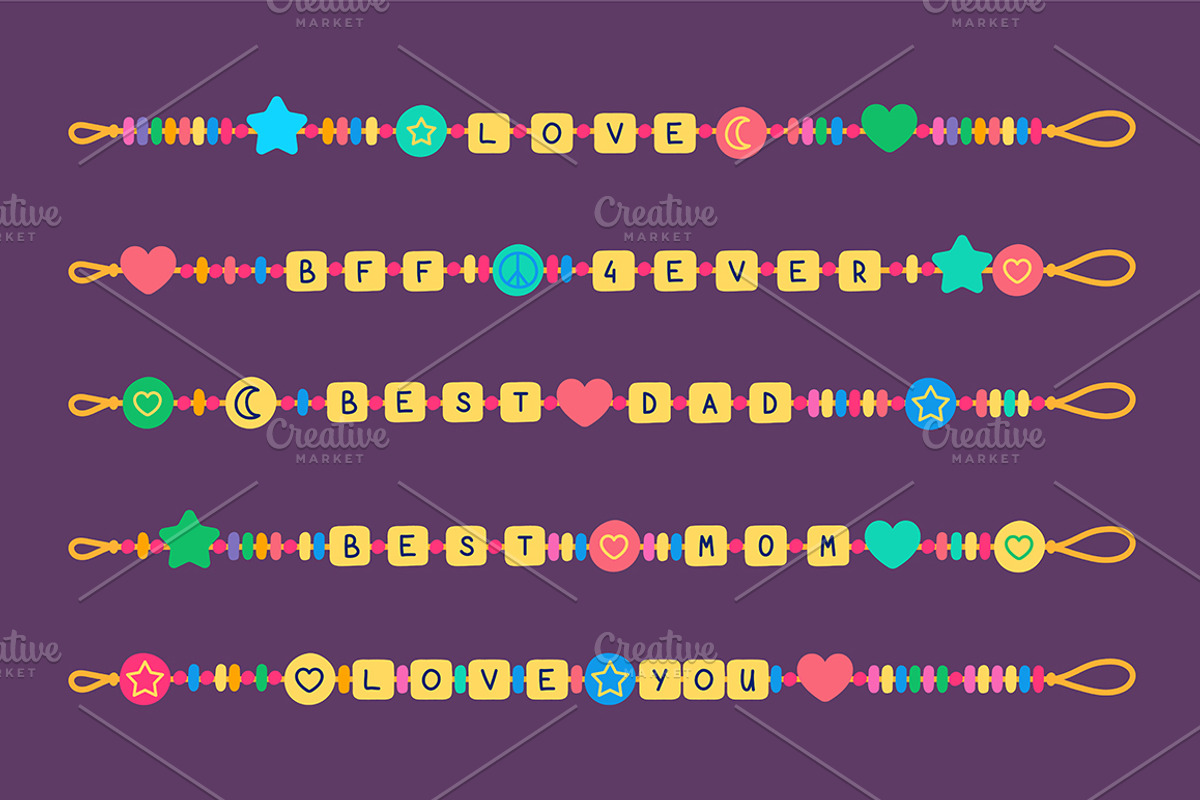 Cartoon Plastic Beads Bracelets Set., an Object Graphic by Bigmouse_art