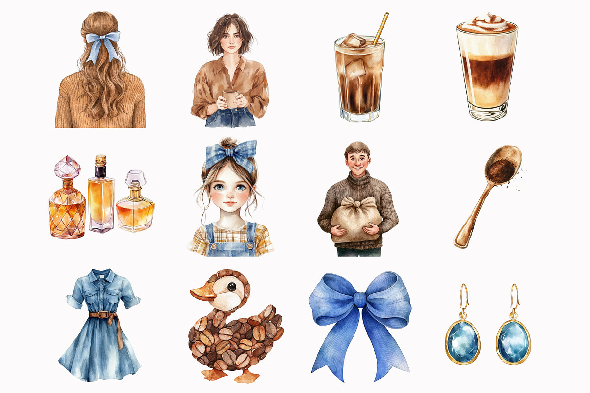 Watercolor Coffee and Denim Clipart, an Illustration by Design Market (Photo 2 of 5)