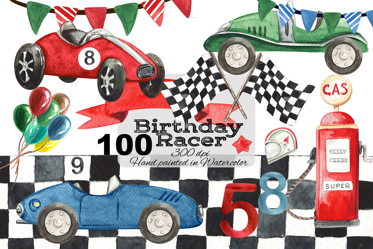 Nursery Watercolor Cars Clipart, a Decorative Illustration by HabitusDesigns (Photo 1 of 11)