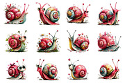 Whimsical Snail Watercolor Clipart, an Illustration by Dream Creation (Thumbnail 2 of 8)