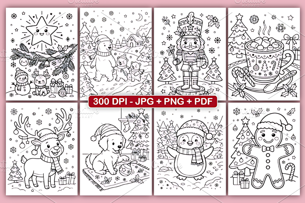 Cute Christmas Coloring Pages, a Seasonal Illustration by Design Station (Photo 2 of 5)