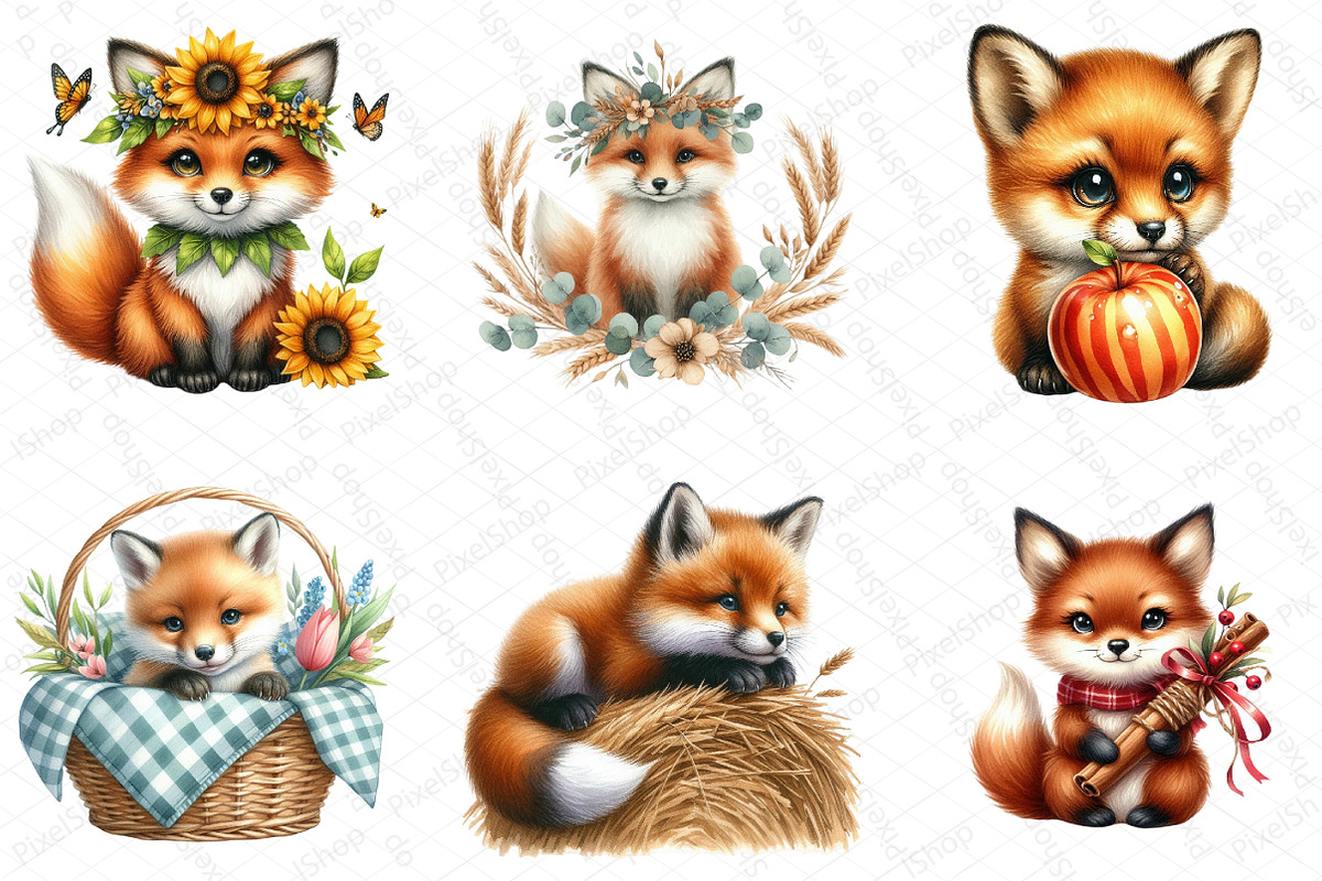 Watercolor Autumn Fox Clipart Bundle, an Illustration by DreamPrint404 (Photo 3 of 6)