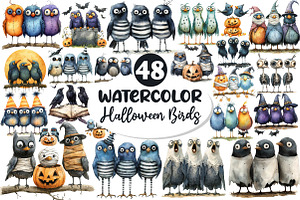 Halloween Quirky Birds Clipart, an Illustration by Dream Creation