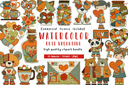 Watercolor Cute Valentine Clipart, an Illustration by CreationArt (Thumbnail 1 of 5)