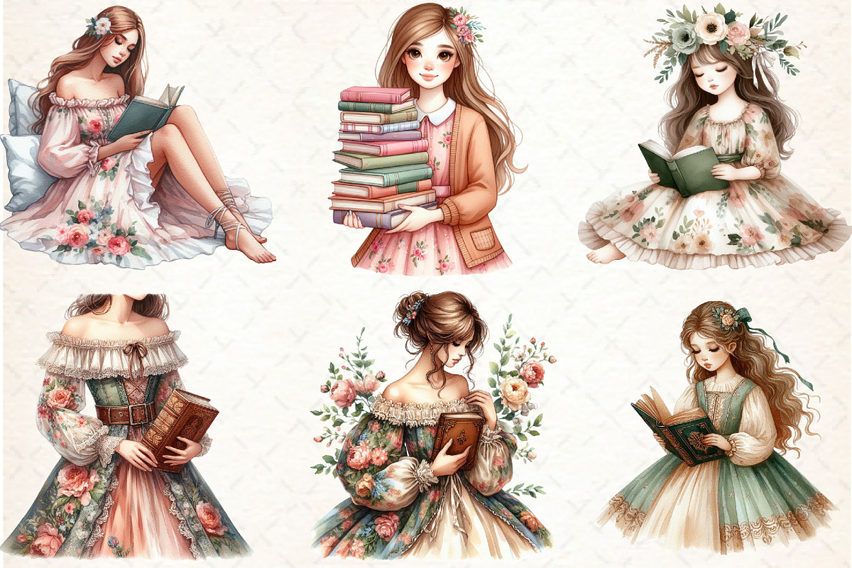 Girl in Floral Dress Read Book Clipa, an Illustration by Libby Wishes (Photo 5 of 7)