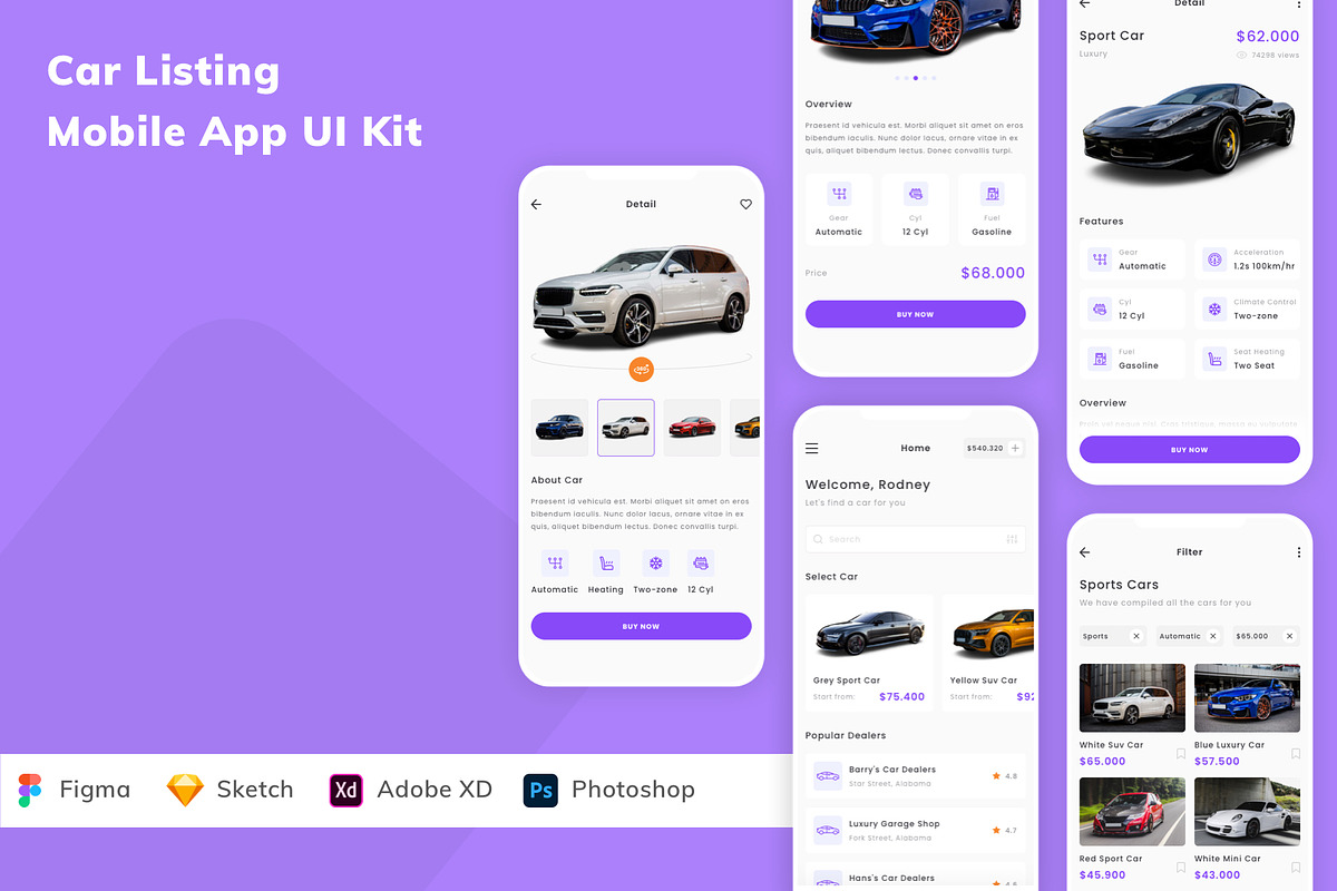 Car Listing Mobile App UI Kit, an UI Kit Template by Betush