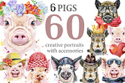 Watercolor pigs, an Animal Illustration by Watercolor fantasy (Thumbnail 1 of 10)