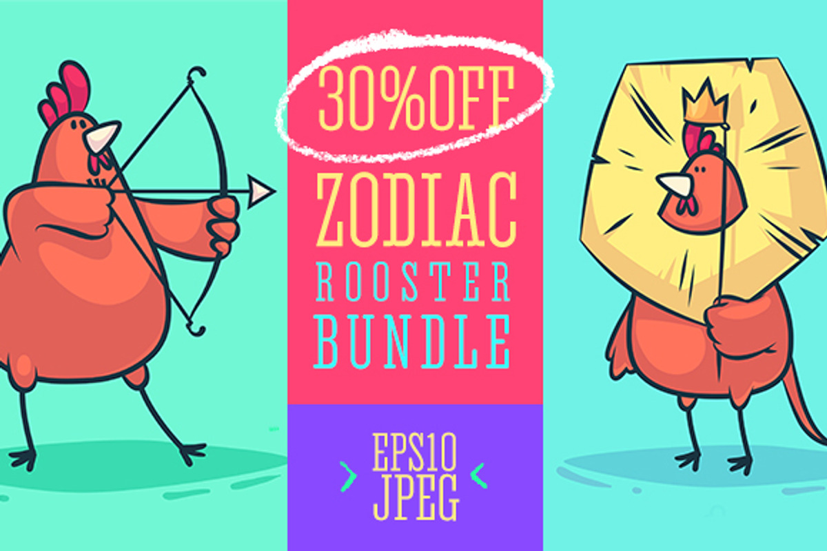 30 OFF - Rooster Zodiac set, an Animal Illustration by Krolone (Photo 1 of 13)