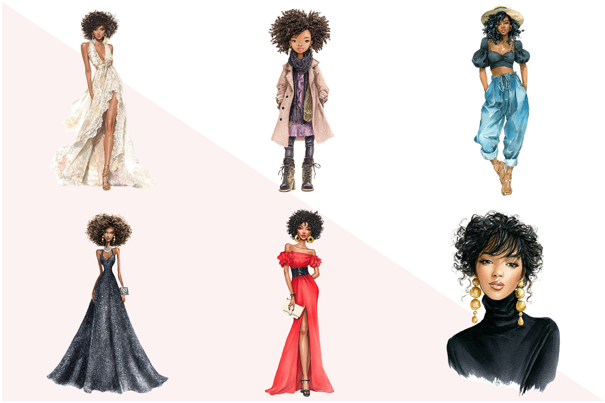 Black Girl Chic Fashion Doll Clipart, an Illustration by Design Market (Photo 2 of 3)