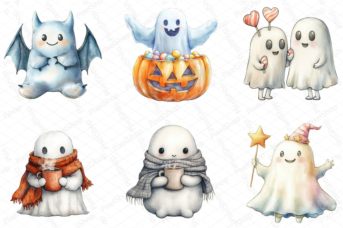 Cute Ghost Halloween Clipart, an Illustration by DreamPrint404 (Photo 4 of 5)