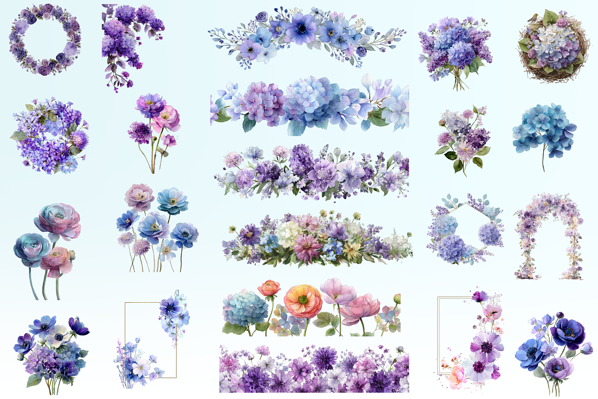 Blue & Purple Watercolor Flower PNG, an Illustration by Loony Dream Designs (Photo 5 of 8)