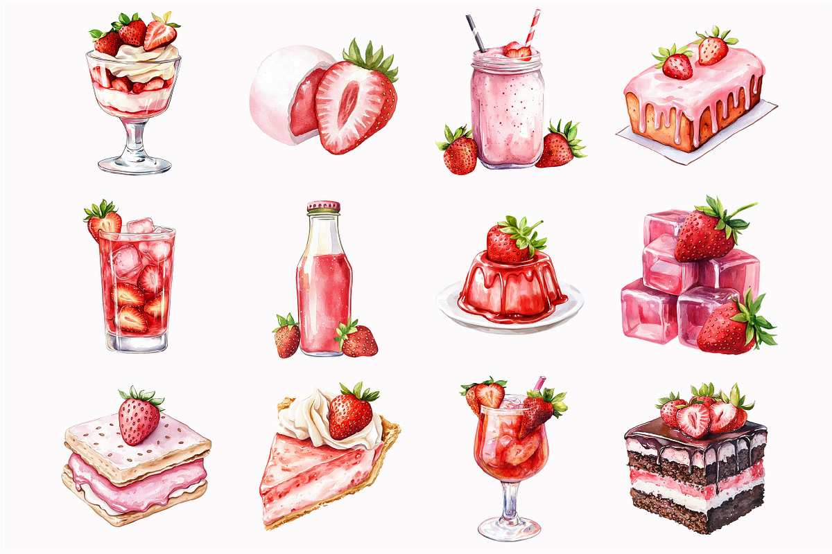 Watercolor Strawberry Clipart, an Illustration by Design Market (Photo 4 of 5)