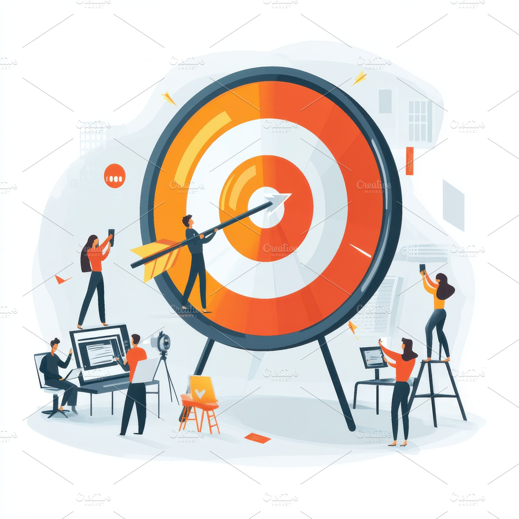 Team hitting target achieving goals, an Abstract Photo by Pixeness Studio