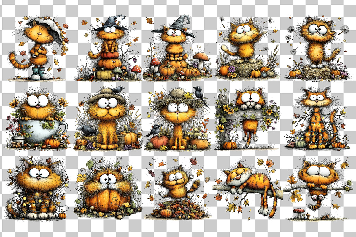 Whimsical Quirky Autumn Cat PNG, a Seasonal Illustration by Nicolle's Colorful Art (Photo 3 of 6)