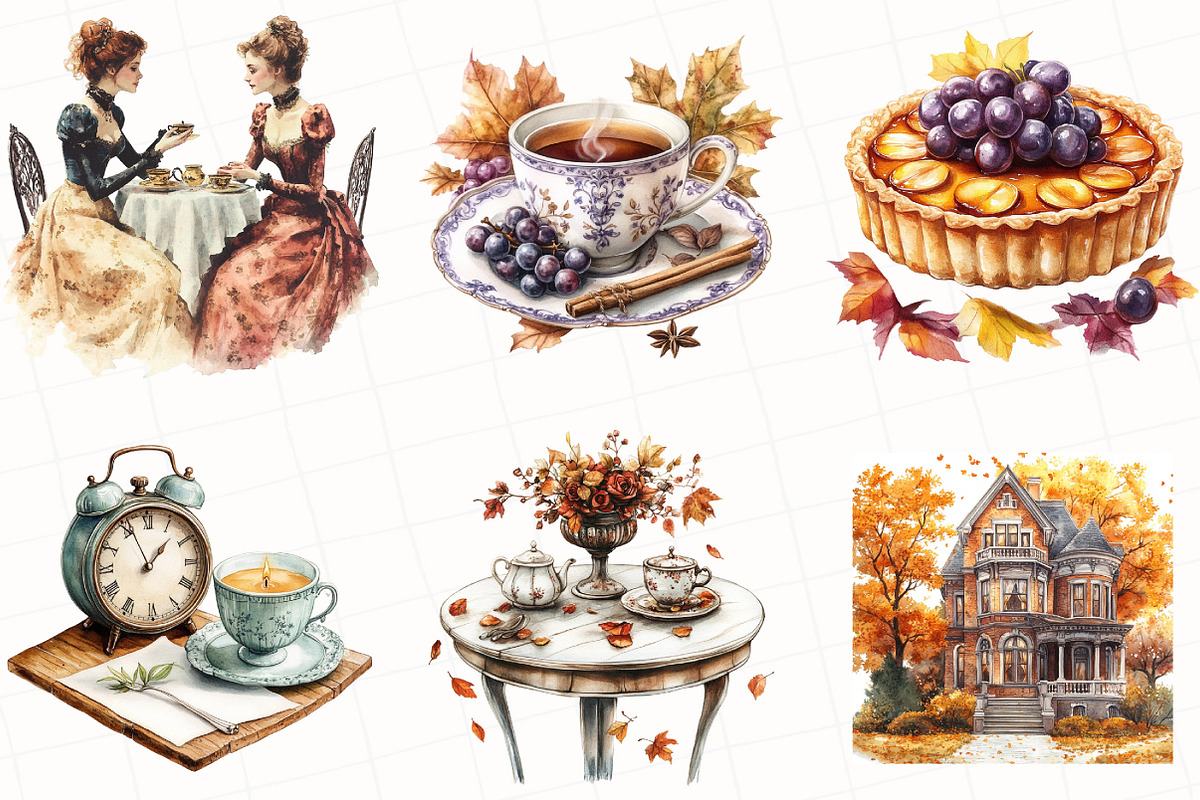 Watercolor Autumn Tea Party Clipart, an Illustration by OK Design (Photo 4 of 5)