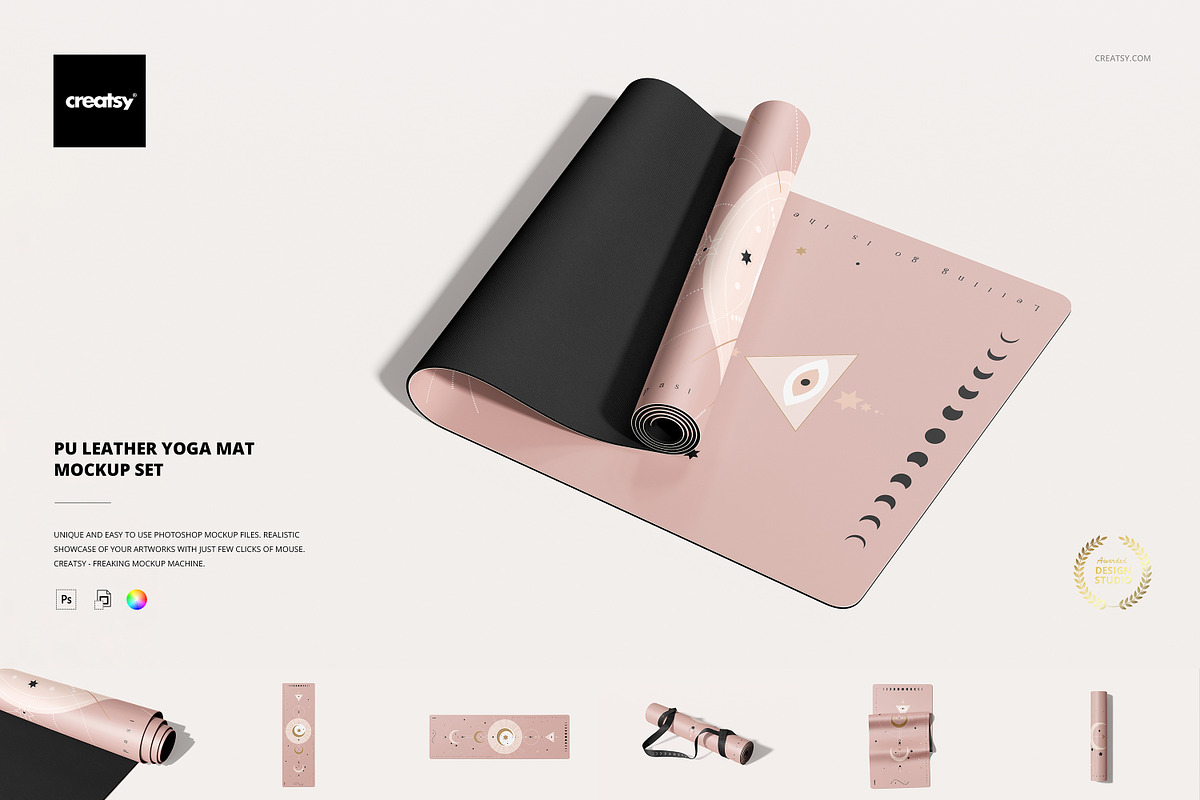 PU Leather Yoga Mat Mockup Set, a Product Mockup by creatsy5 (Photo 1 of 13)