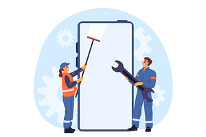 Smartphone repair service. Little, a Technology Illustration by Vectorbuum