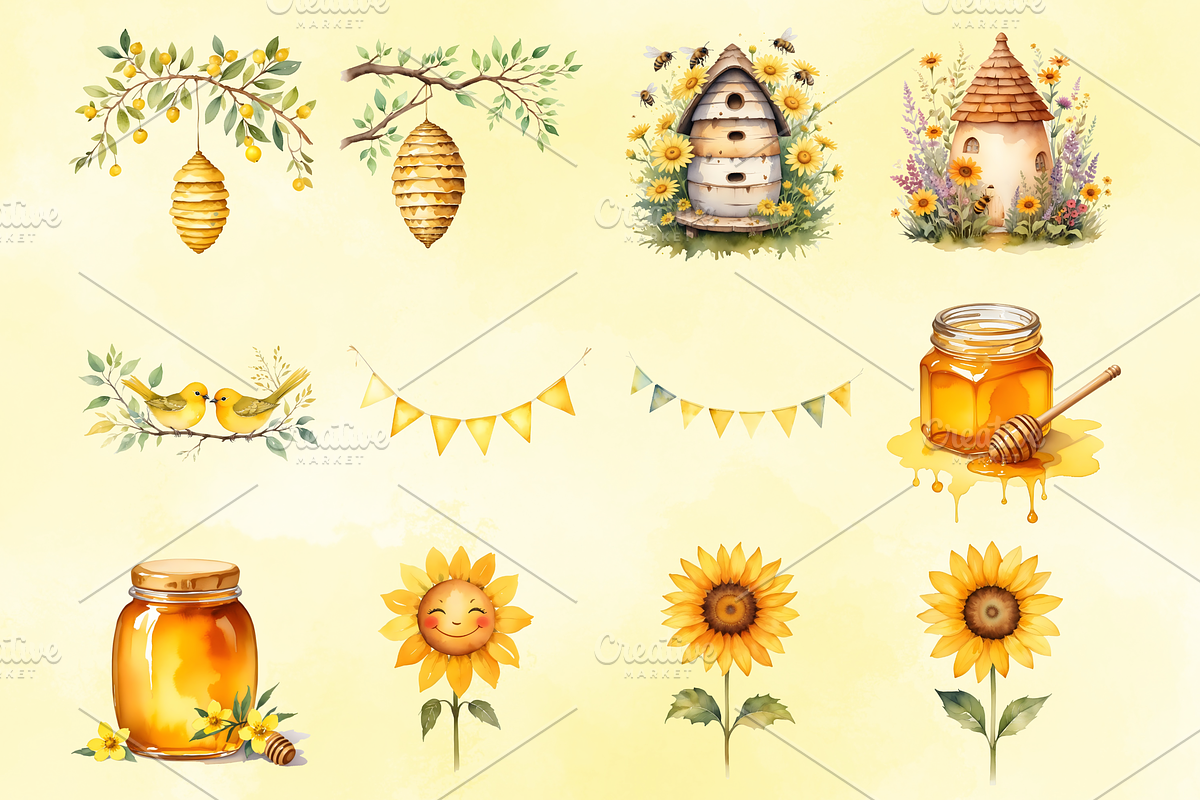 Watercolour Honey Bee Clipart, a Decorative Illustration by Coralcreations (Photo 5 of 6)