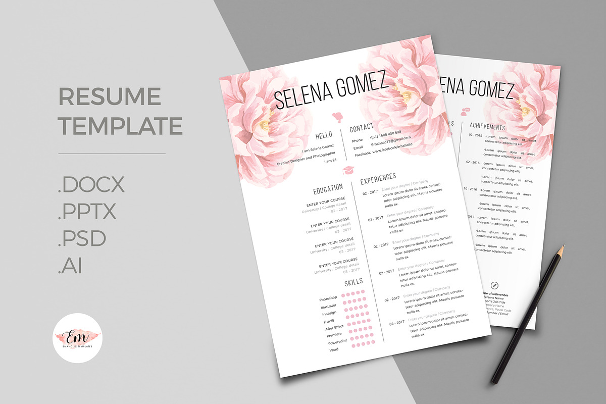Elegant Floral 2 Pages Resume, a Resume Template by Emaholic Template (Photo 4 of 5)