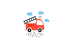 Childish fire truck doodle clipart, a Transportation Illustration by Nadzin