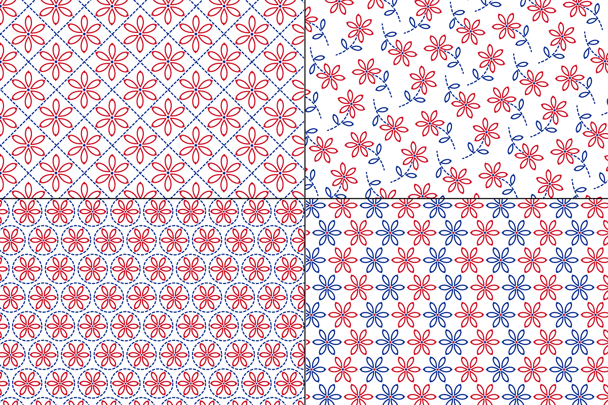 Red Blue Embroidered Patterns, a Pattern Graphic by Melissa Held Designs