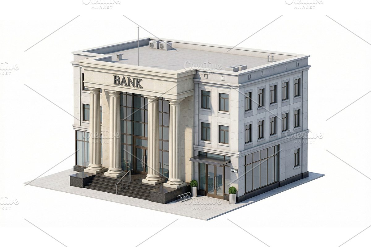 Isometric Bank Building 3D, a Finance Illustration by Nurlan's shop (Photo 3 of 3)
