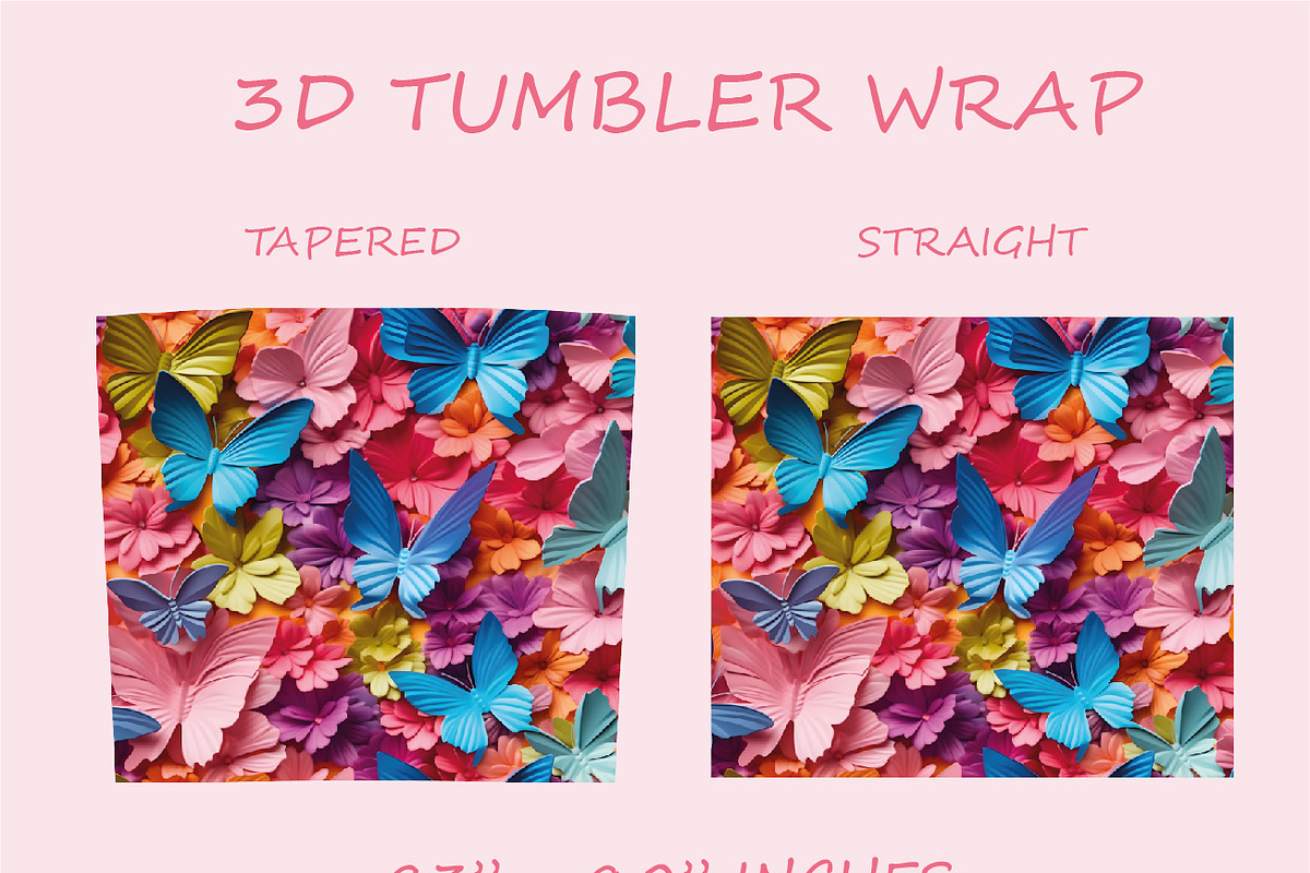 3D Butterfly 20oz Tumbler Wraps, an Object Graphic by NimraAmjad (Photo 2 of 3)