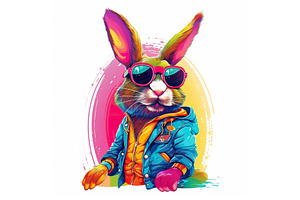 Funny Funky Rabbit In Colorful