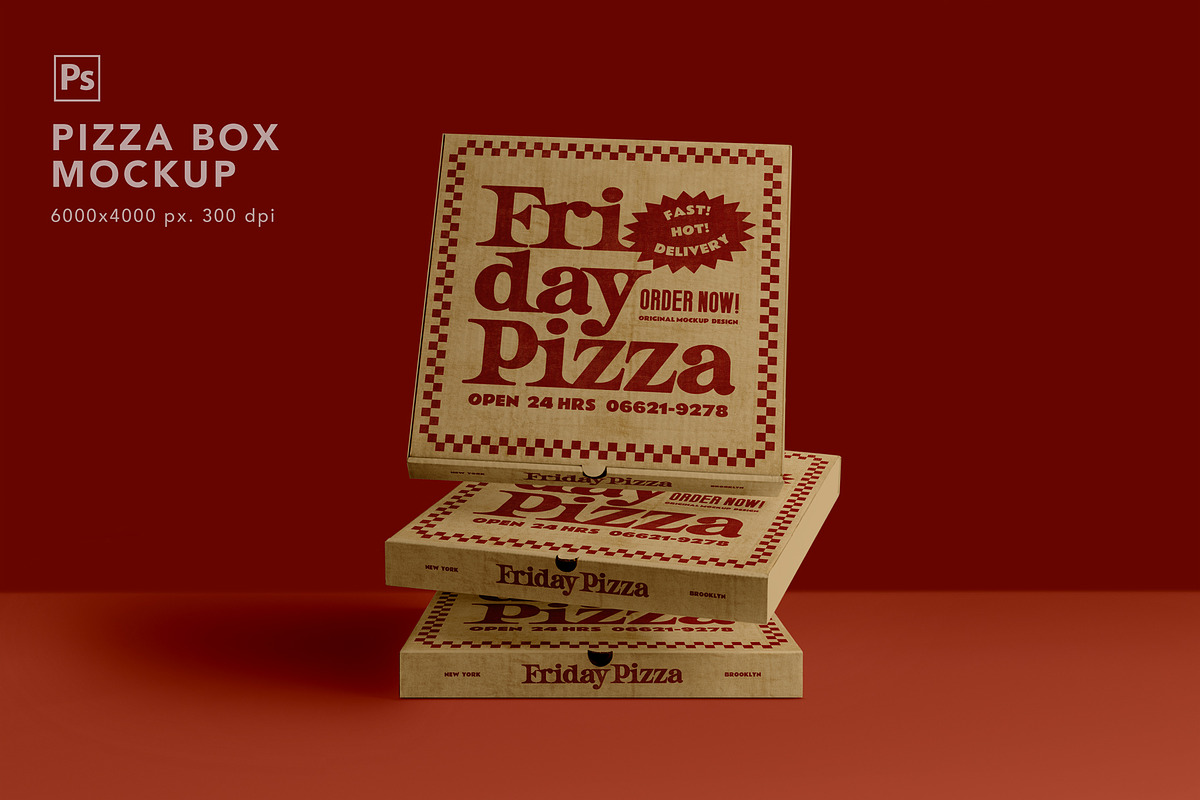 Pizza Box Mockup, a Cups & Container Mockup by eezo (Photo 3 of 5)