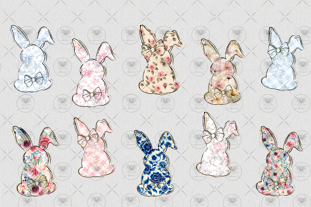 Bunny Floral Bow Easter Clipart, an Illustration by BigCakeBee (Photo 3 of 5)