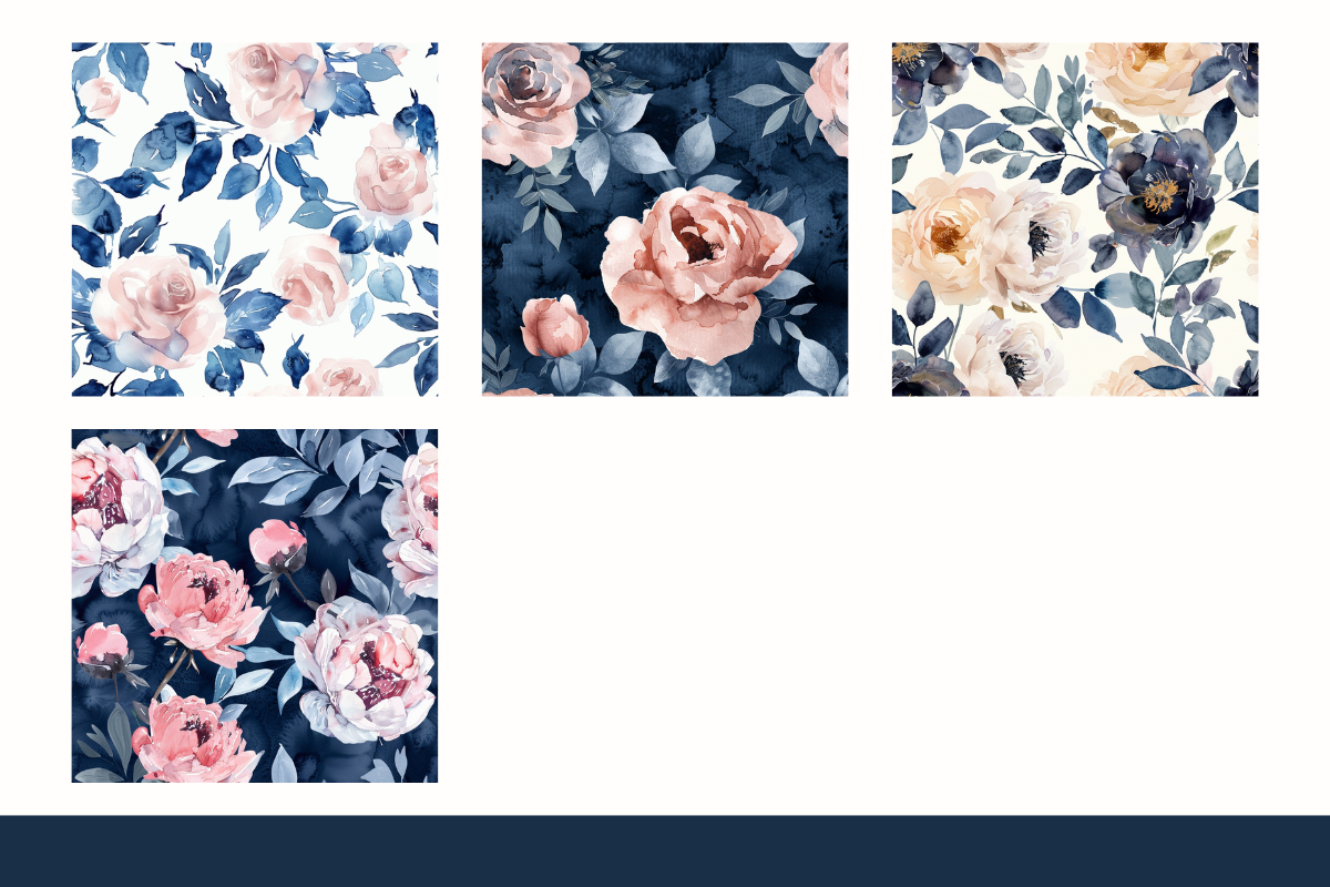 Navy and Blush Flowers Digital Paper, a Pattern Graphic by Paper Artsthetics (Photo 3 of 4)