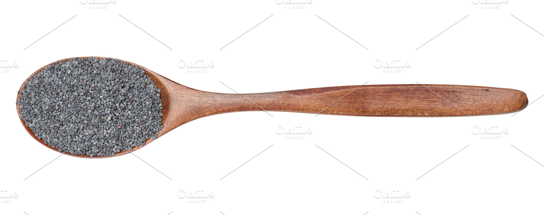 Poppy seeds in a dark wooden spoon, isolated background, top vie, a Food & Drink Photo by ndanko