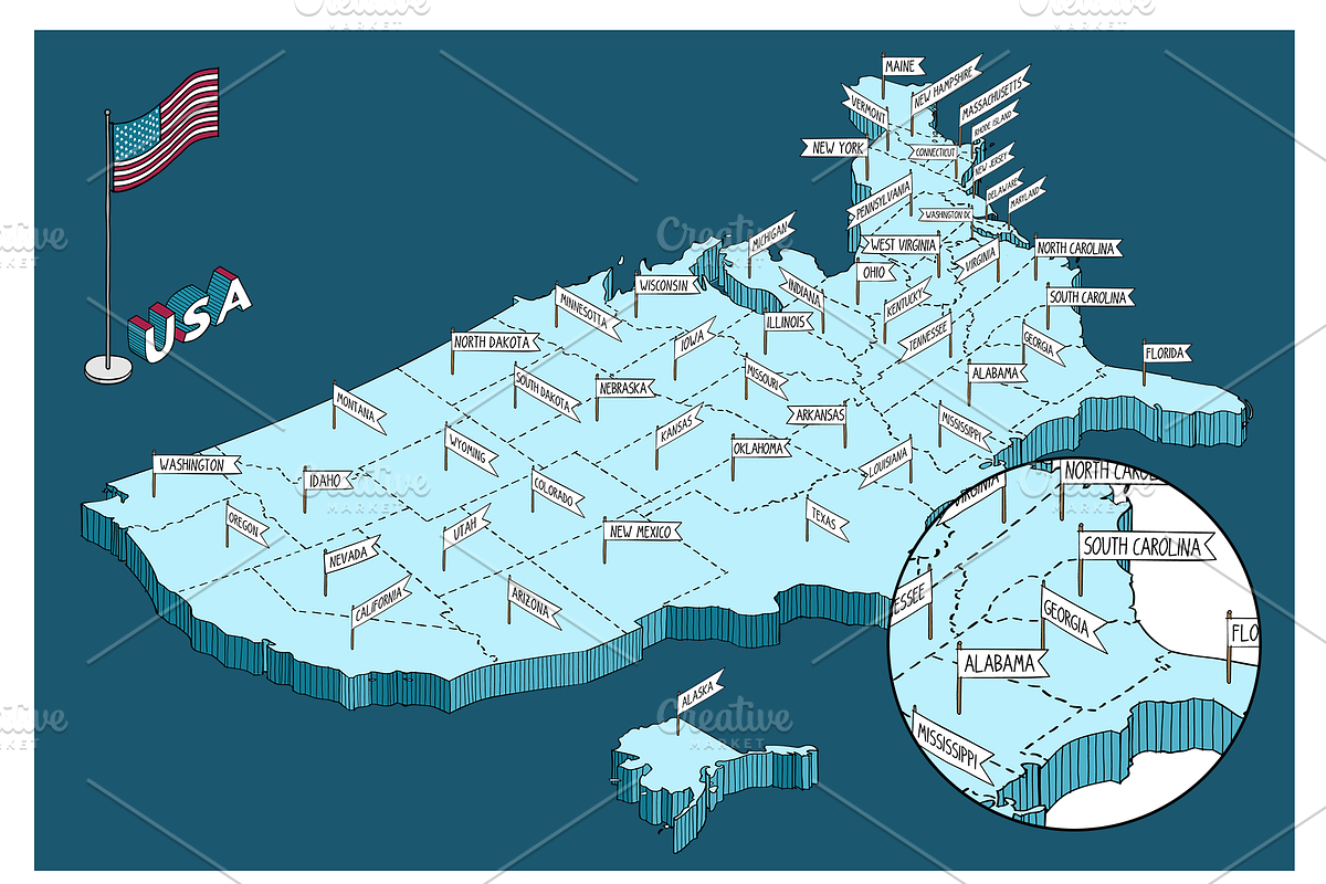 Isometric vector Map of the USA, an Education Illustration by Illustrationsforteachers (Photo 3 of 6)