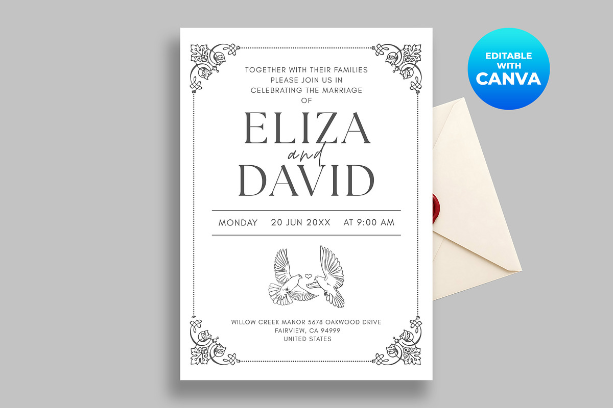 Minimalist Wedding Invitation Canva, an Invitation Template by M9 Design (Photo 1 of 5)