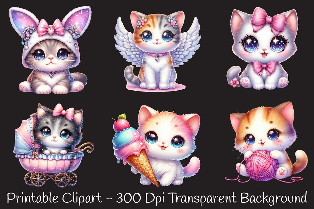 Kawaii Kitten Sublimation Clipart, an Illustration by RobertsArt (Photo 2 of 7)