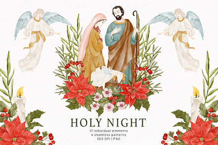 Christmas Holy Night Nativity Scene, a Seasonal Illustration by PawGraphic