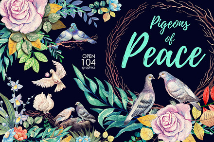 Watercolor Pigeons of Peace