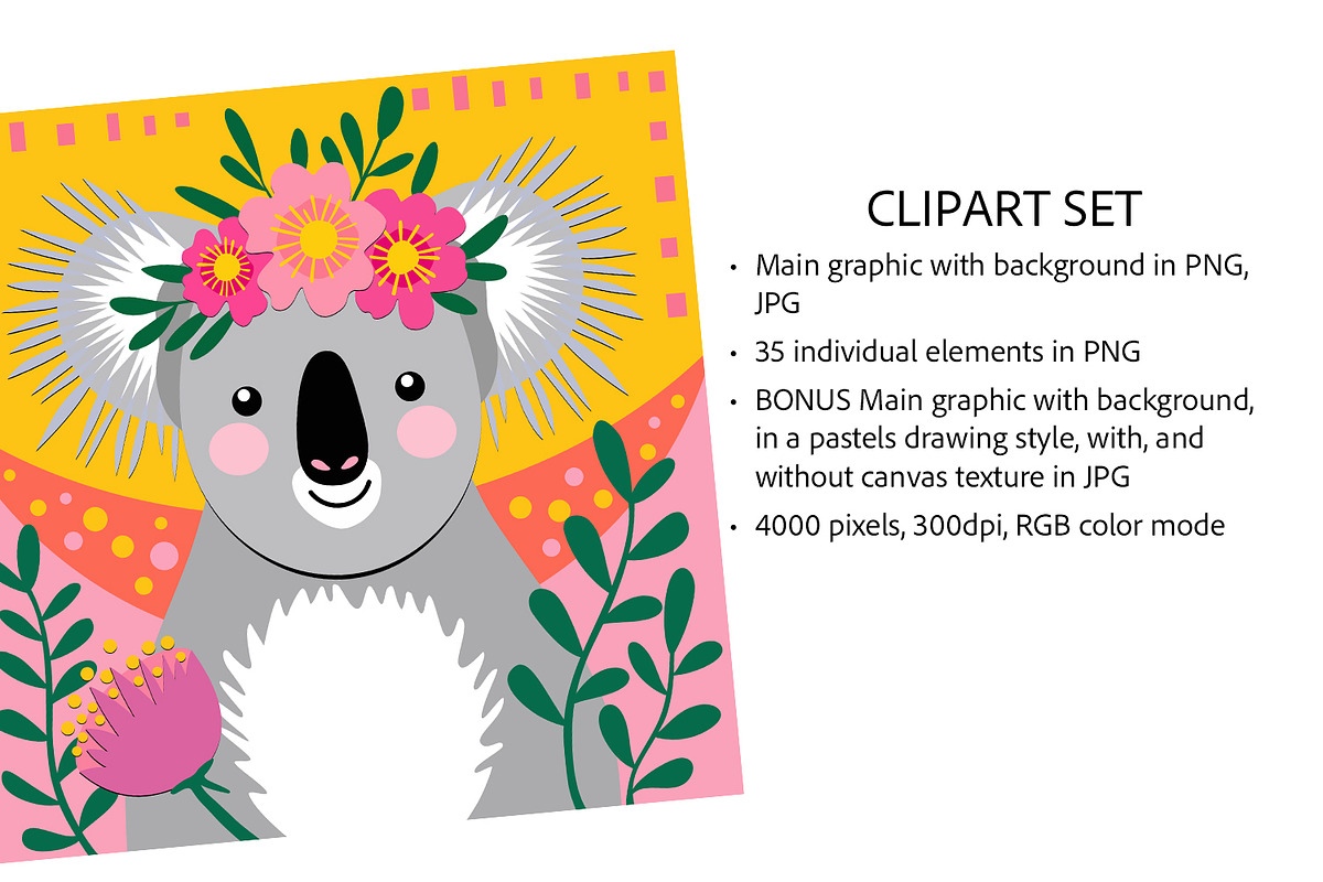 Sweet Koala Flower Crown Clipart Set, a Graphic by Julie Campbell (Photo 2 of 9)