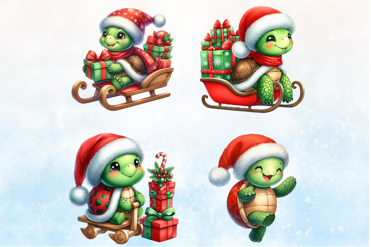 Christmas Red & Green Turtle Clipart, a Seasonal Illustration by Rose Art (Photo 3 of 7)