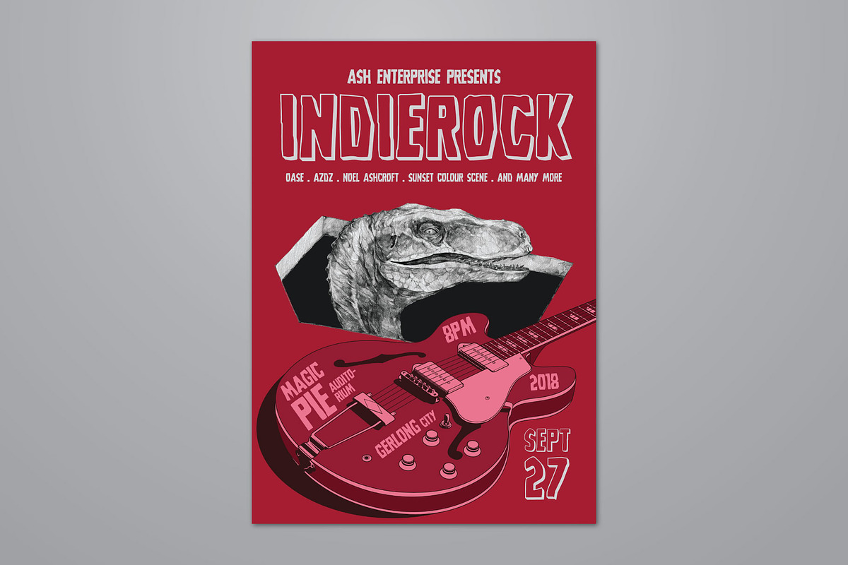 Hand Drawn Raptor Indie Rock Flyer, a Flyer Template by ashenterprise (Photo 1 of 3)