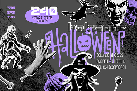 Retro halftone Halloween collection
