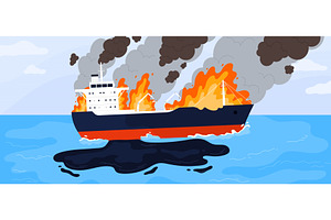Accident on sinking oil tanker, a Transportation Illustration by Flashvector