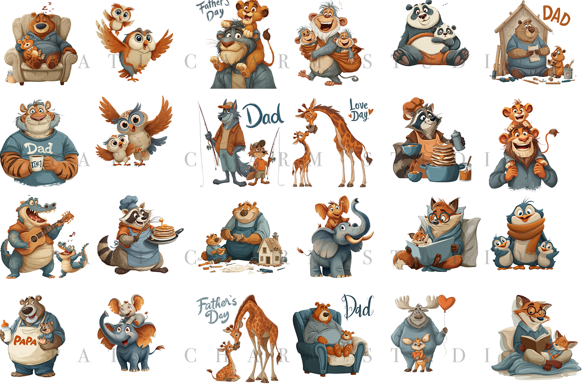 Fathers Day Animal Clipart, an Animal Illustration by Pati Charm Studio (Photo 6 of 7)