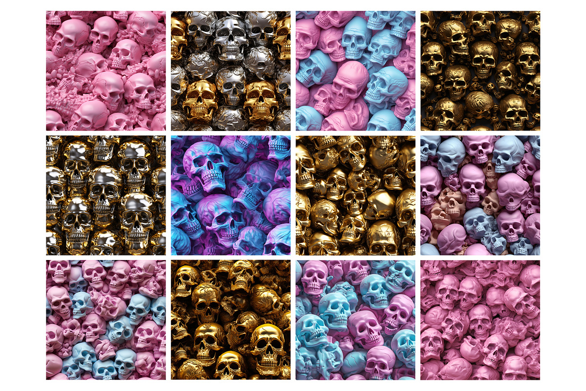 3D Skull Seamless Pattern, a Pattern Graphic by Forhadx5 (Photo 3 of 8)