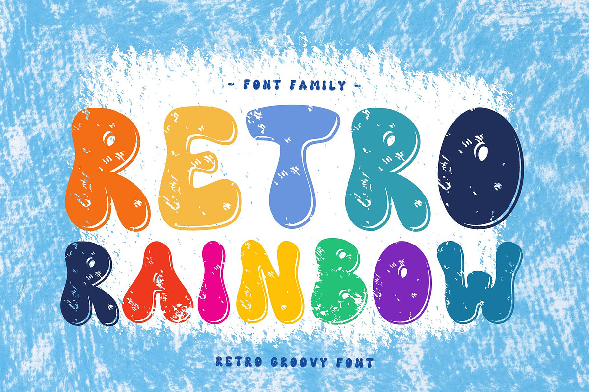 Retro Rainbow is a Retro Groovy font, a Handwritten Font by Brown Cupple (Photo 1 of 10)