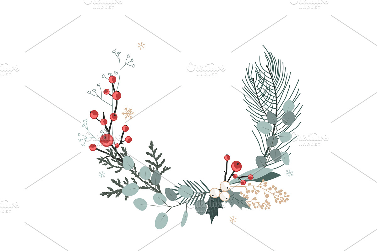 Floral Christmas wreath frame with, an Object Illustration by Toltemara