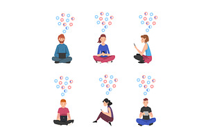 Young Man and Woman Sitting with, a Person Illustration by TopVectors
